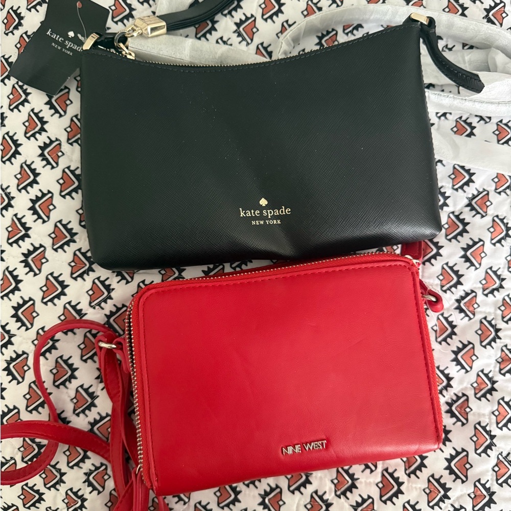 Kate Spade Black Crossbody & Nine West Red Mini Bag Duo
